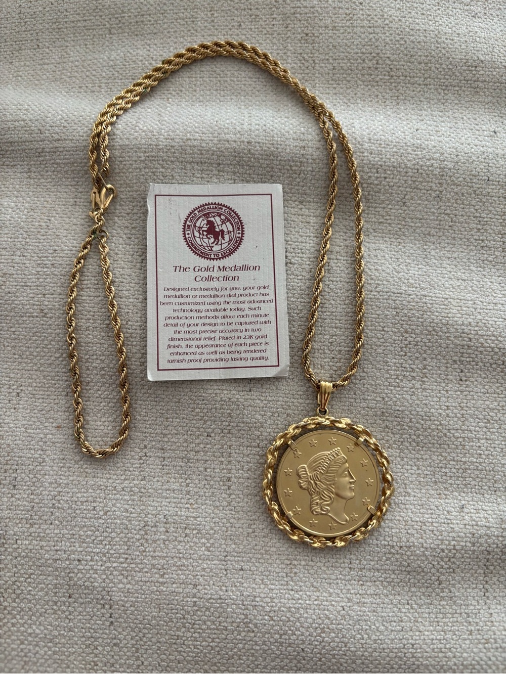 Gold Coin Medallion Pendant Necklace